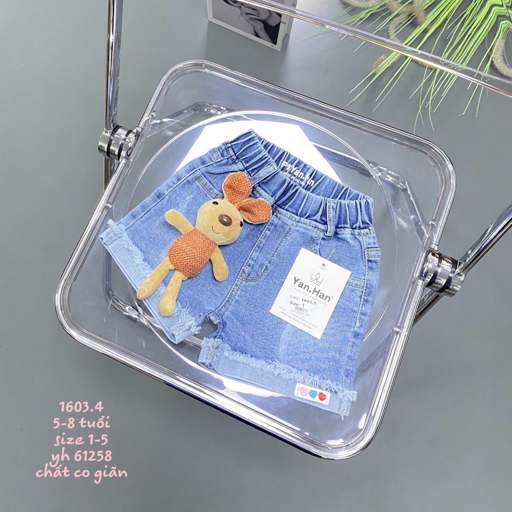 SHORT JEAN 1 NÚT KÈM GẤU CHO BÉ GÁI