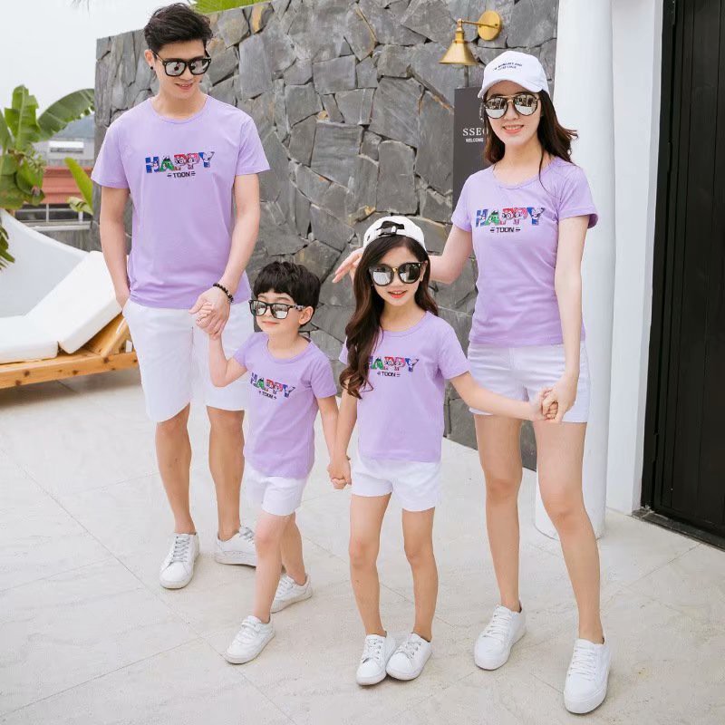Áo gia đình Familylove -mẫu áo gia đình in chữ  HAPPY TOON nhiều sắc màu chất cotton 100 cao cấp