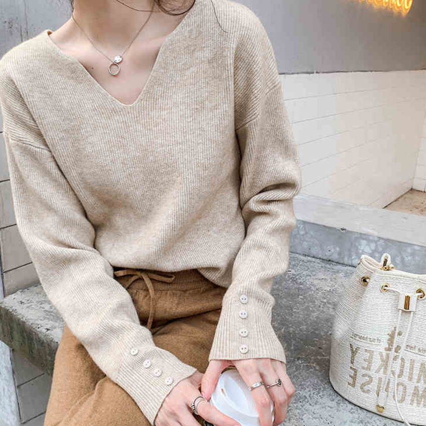 Áo Len Tay Dài Cổ Chữ V Thời Trang Dành Cho Nữ