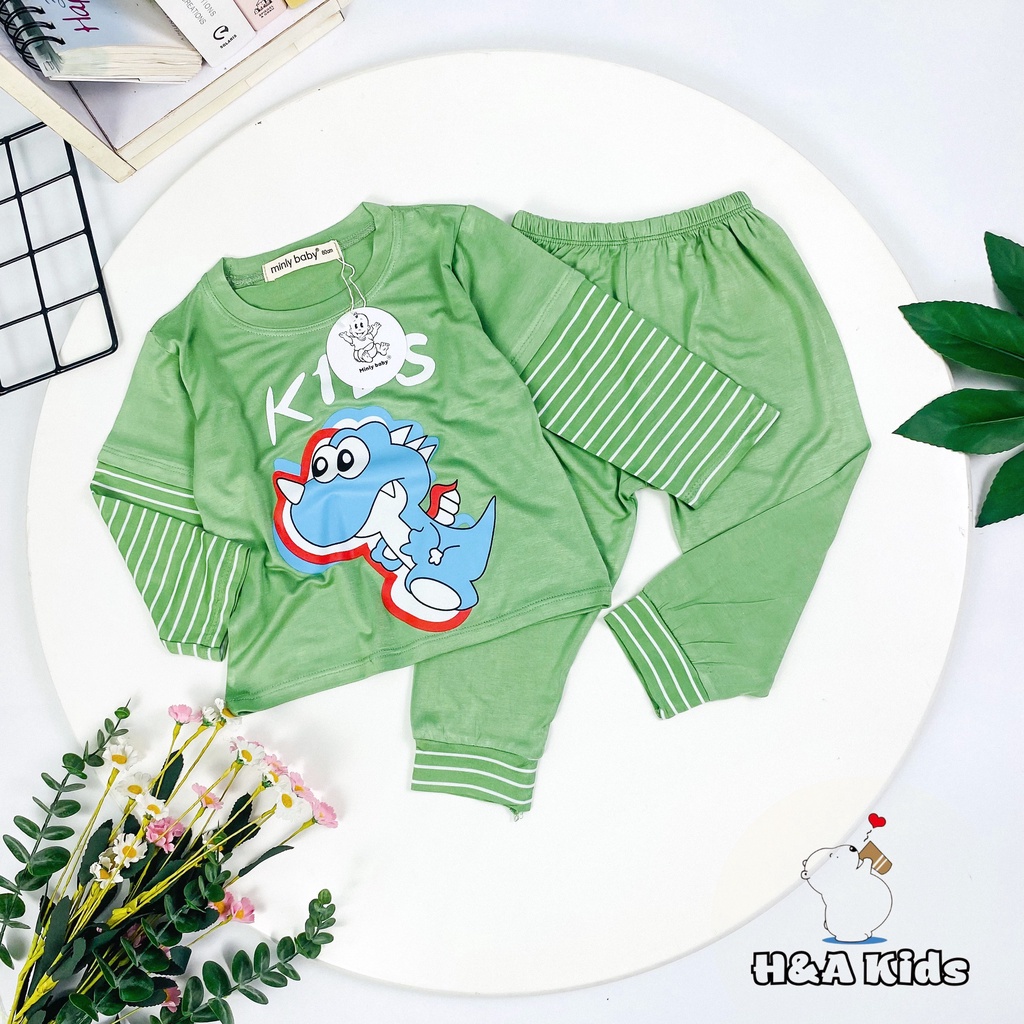[Bé 7-32kg] Bộ dài tay thun lạnh in hình lớn - phối tay sọc dệt mềm mịn mát cho bé trai bé gái từ 7-32kg