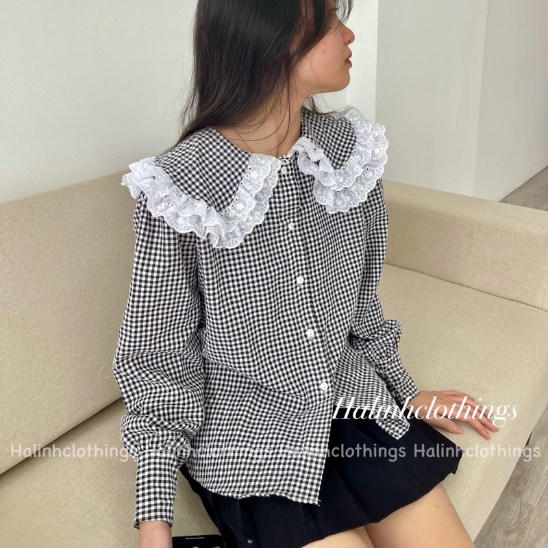 Sơ mi cổ bèo tay bồng xoè (ảnh thật treo tường)