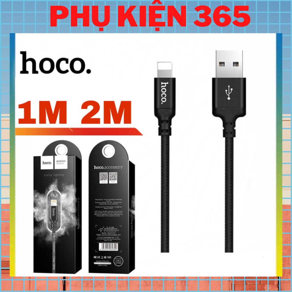 Dây Sạc Hoco X14 Chính Hãng Sạc Nhanh 2.4A Dây Dù Chống Đứt, Hỗ trợ Truyền dữ liệu tốc độ cao các thiết bị điện thoại