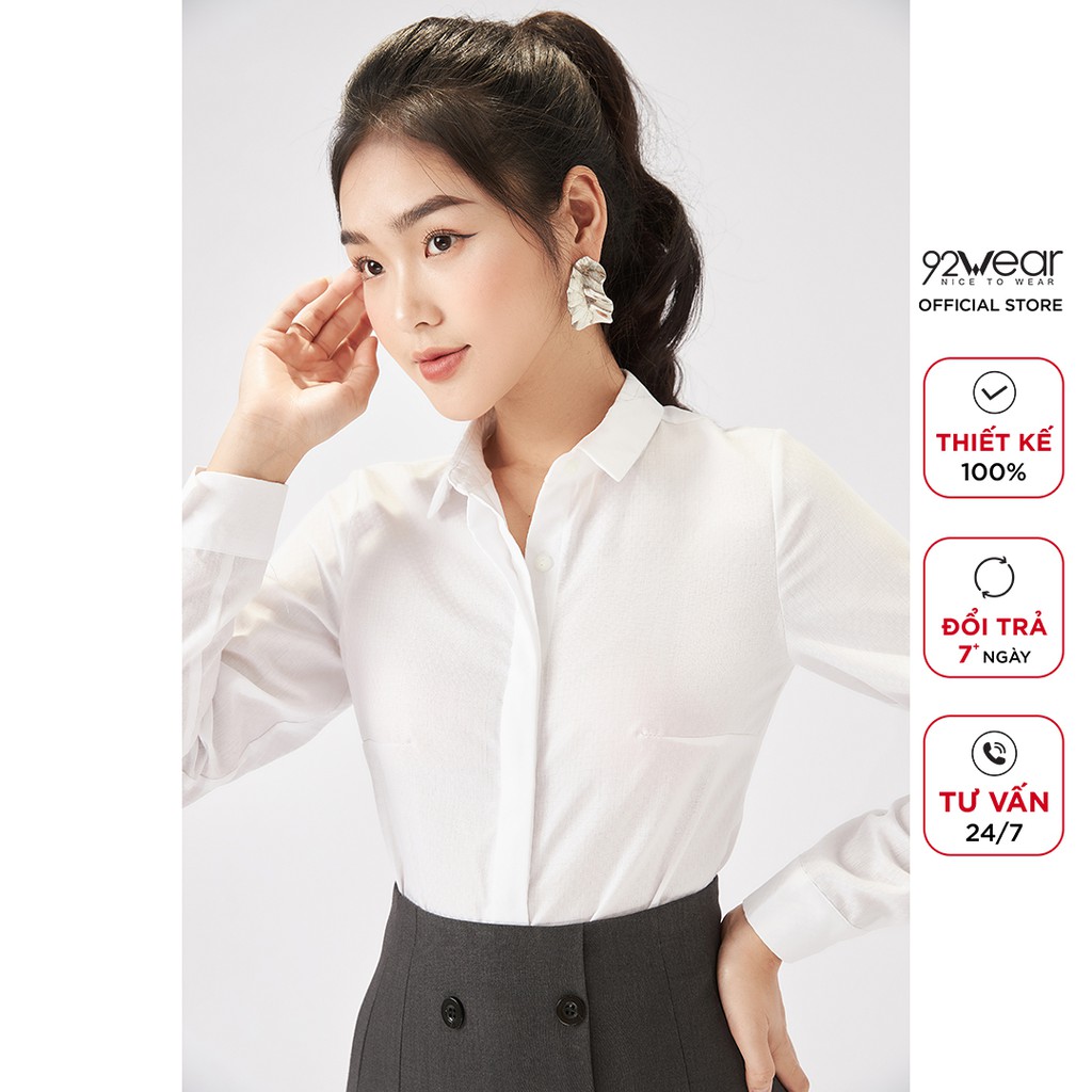 Áo sơ mi trắng nữ 92WEAR cổ đức chất mát ASW1156