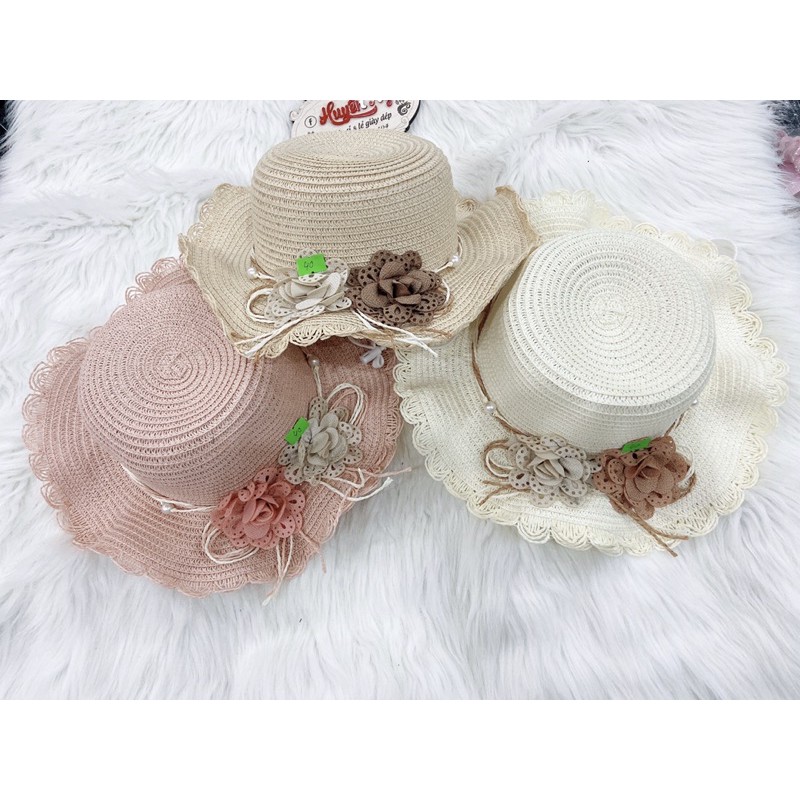 mũ vành bé gái viền sóng ren từ 2 đến 5t