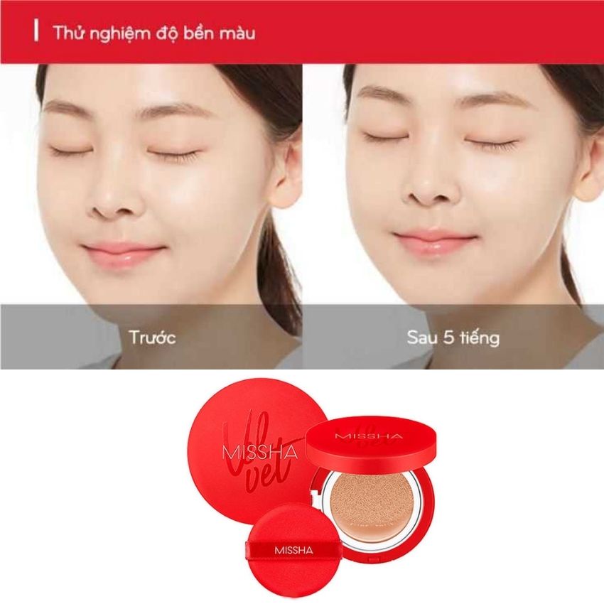 Phấn nước kiềm dầu lâu trôi Missha Velvet Finish cushion (Đỏ), Mỏng mịn tự nhiên, độ chống nắng SPF 50++