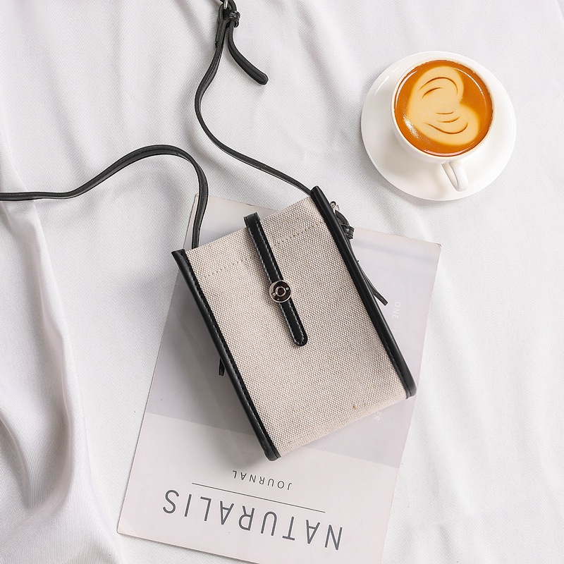 Túi Đeo Chéo Vải canvas Màu Sắc Tương Phản Phong Cách Hàn Quốc Cổ Điển Dành Cho Nữ