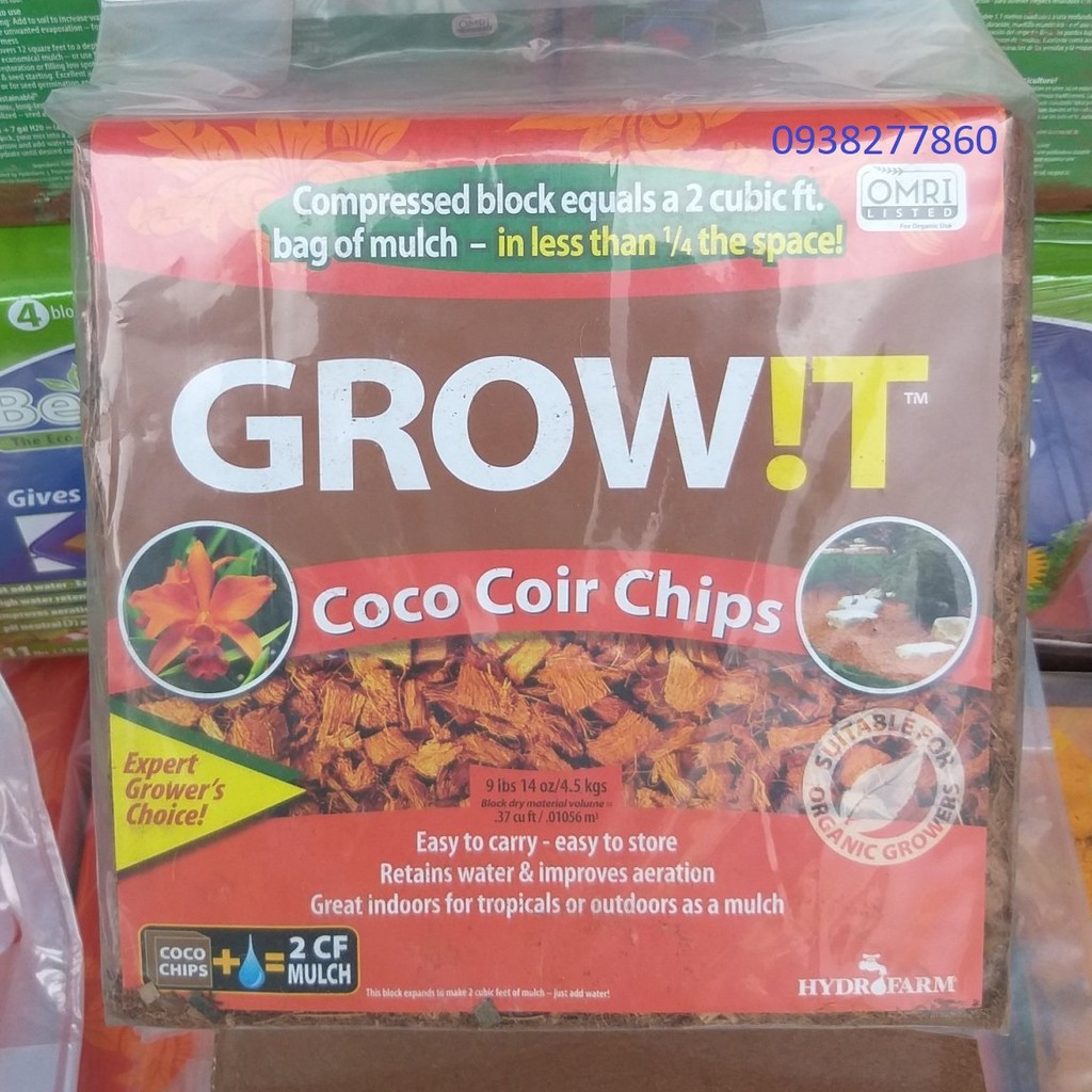 (500g) Giá thể xơ dừa trồng lan Coco Coir Chip Grow!T, giá thể mụn dừa trồng Cây Grow !T tiêu chuẩn xuất khẩu