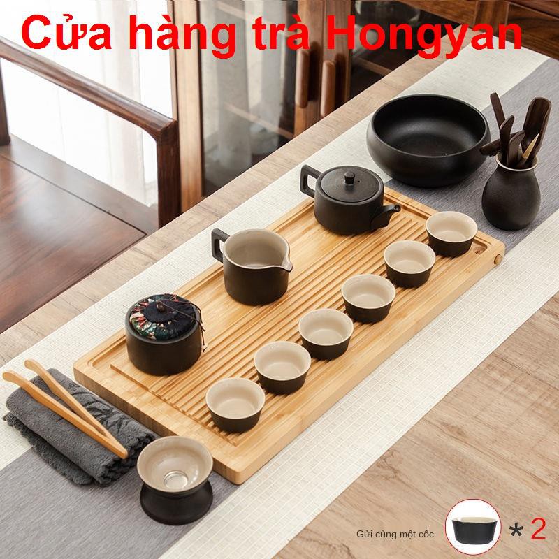 Vần cổ> Bộ ấm trà nhỏ Kung Fu teaup nhà kiểu nhật đơn giản phòng khách văn gốm sứ đen khay