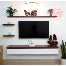 Kệ tivi trang trí treo tường 3 cánh lật màu vân sồi thương hiệu TADA.