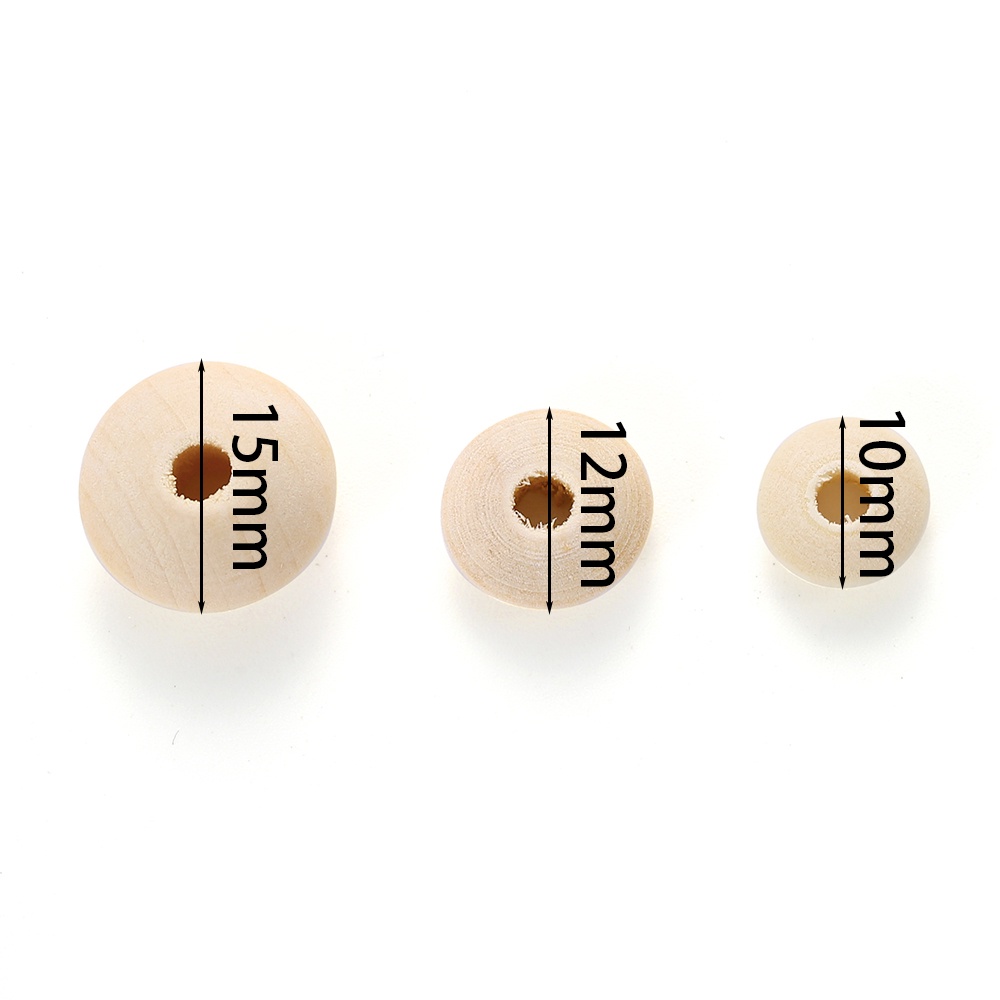 Set 100 Hạt Gỗ 10 12 15mm Xâu Chuỗi Làm Trang Sức Thủ Công