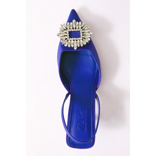 GIÀY CAO ZARA XANH DƯƠNG HỞ GÓT ĐÍNH ĐÁ LẤP LÁNH