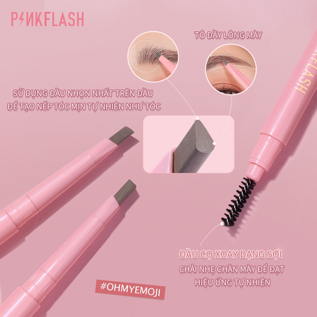 PINKFLASH OhMyEmoji Bút Kẻ Lông Mày Dễ Tán Chống Nước Giữ Màu Lên Đến 8 Tiếng Tích Hợp Đầu Cọ Chải Tiện Dụng 30g