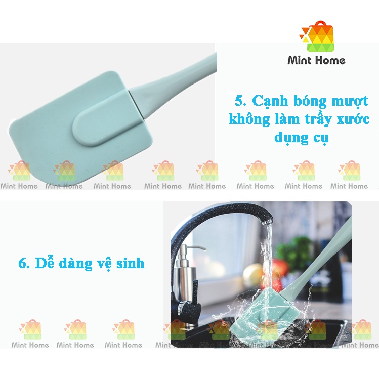 Bộ dụng cụ làm bánh 3 món silicon gồm chổi cọ quét dầu ăn, spatula trộn bột, phới dẹt silicone đánh trứng kem chịu nhiệt