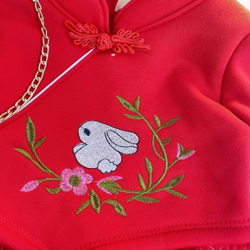 [Xả hàng] Áo dài cách tân mặc Tết cho bé gái, váy đỏ nỉ bông mặc Tết đám cưới sinh nhật cho bé, váy sườn xám