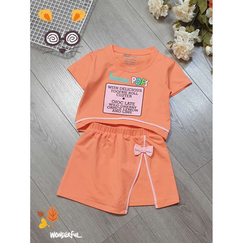 SIZE 9-13 (23-37kg) ĐỒ BỘ BÉ GÁI ÁO TAY NGẮN QUẦN VÁY THUN COTTON HIỆU KIDSTYLE IN CHỮ