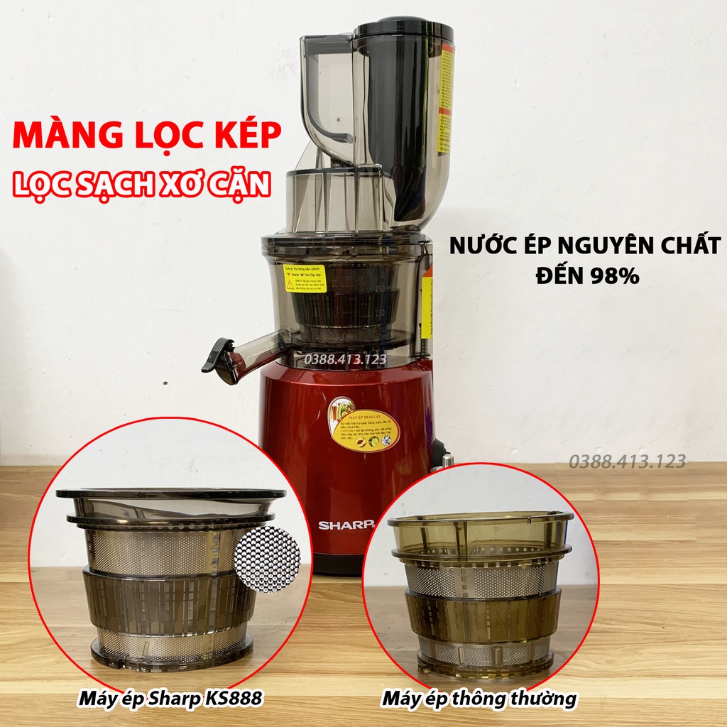 Máy ép trái cây Sharp KS-888 - Máy ép chậm thế hệ mới - Siêu kiệt bã - Loại phễu to - Hàng chính hãng