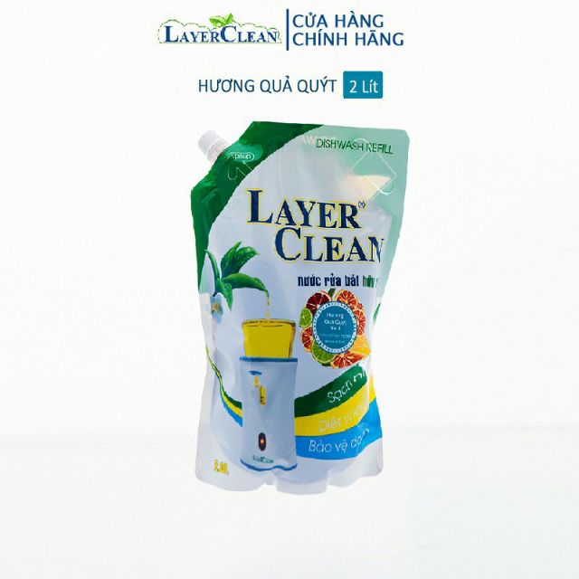 Combo 2 bịch nước rửa chén bát hữu cơ Layer Clean túi 2L( hương hồng+ hương quýt)â