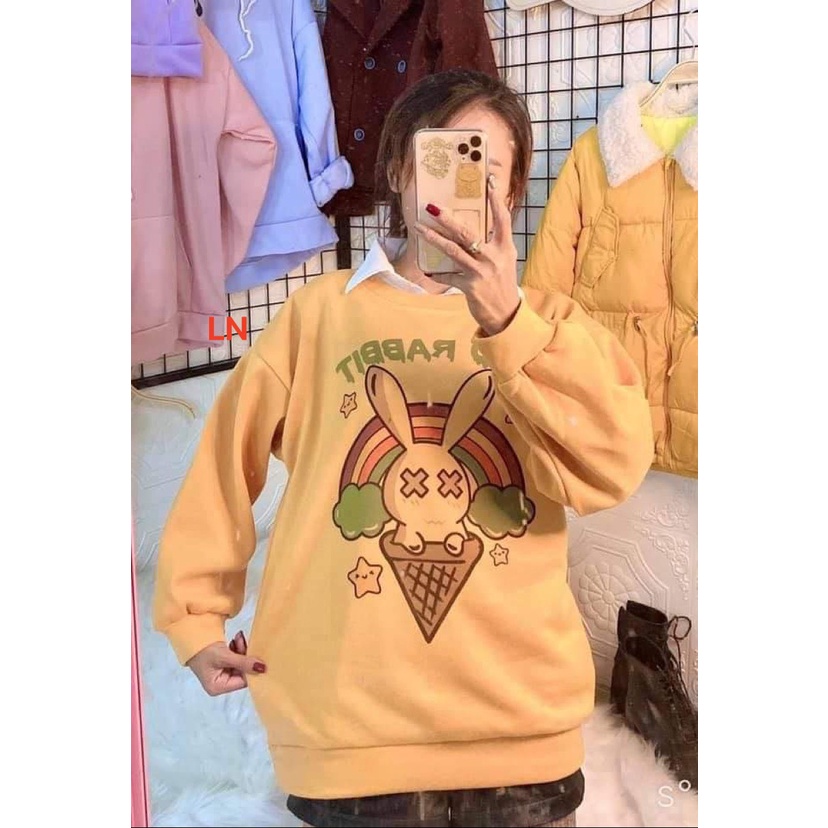 ÁO SWEATER NỮ THỎ CẦU VỒNG TAI DÀI FROM THỤNG CHẤT LIỆU NỈ NGOẠI DÀY ĐẸP MỊN IN HÌNH CUTE THU ĐÔNG