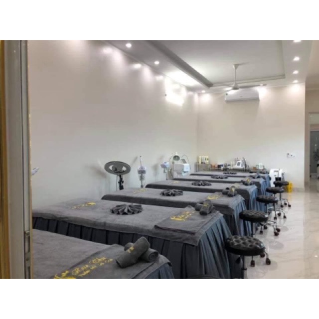 Ga thun trải giường spa màu ghi xám