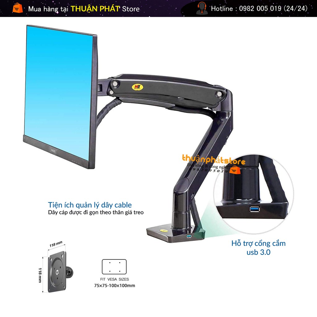 Giá treo màn hình máy tính NB-F100A (22 - 35 inch) - Tải Trọng 12Kg - Phiên Bản Mới 2021