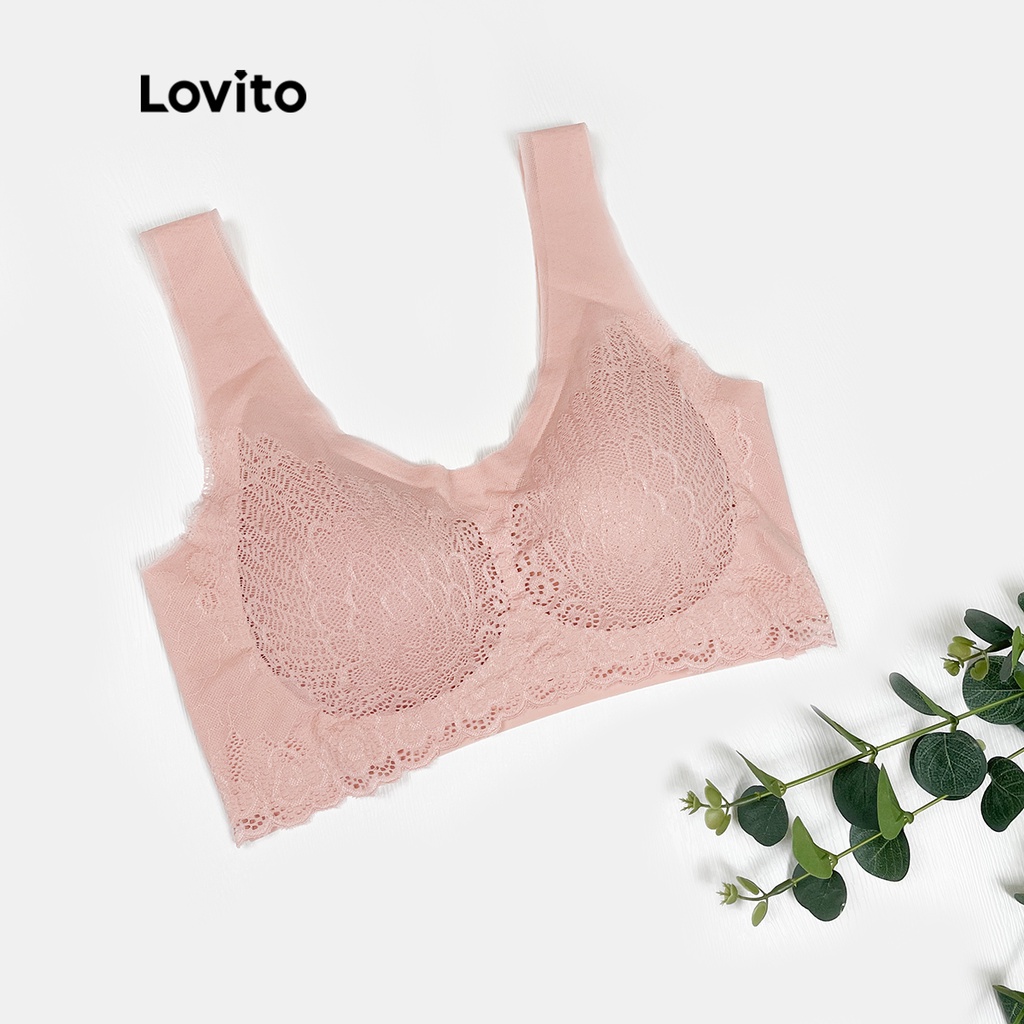 Áo ngực Lovito phối ren mềm mại có đệm có thể tháo rời L00001 quá nhỏ (màu be/hồng/đen/xám) | BigBuy360 - bigbuy360.vn