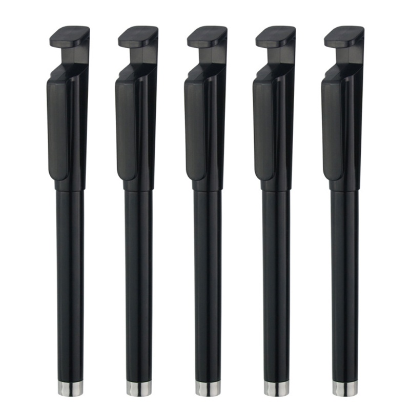 Set 5 Bút Bi Mực Gel 3 Trong 1 Màu Đen Có Thể Tái Sử Dụng Kèm Giá Đỡ Điện Thoại 0 5mm