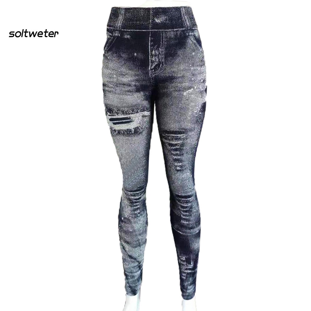 Quần legging giả jean rách thời trang cho nữ