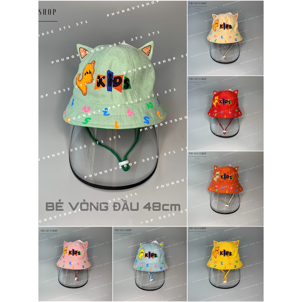 (Bé dưới 18 tháng/ Vòng đầu 48cm) Mũ CHỐNG GIỌT BẮN cho bé trai bé gái - NHUNG MÈO KID SỐ MÀU-Nón cản bụi