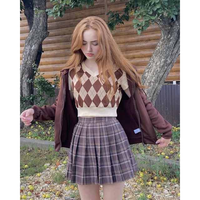 Áo mongtoghi kẻ caro croptop phong cách Hàn Quốc