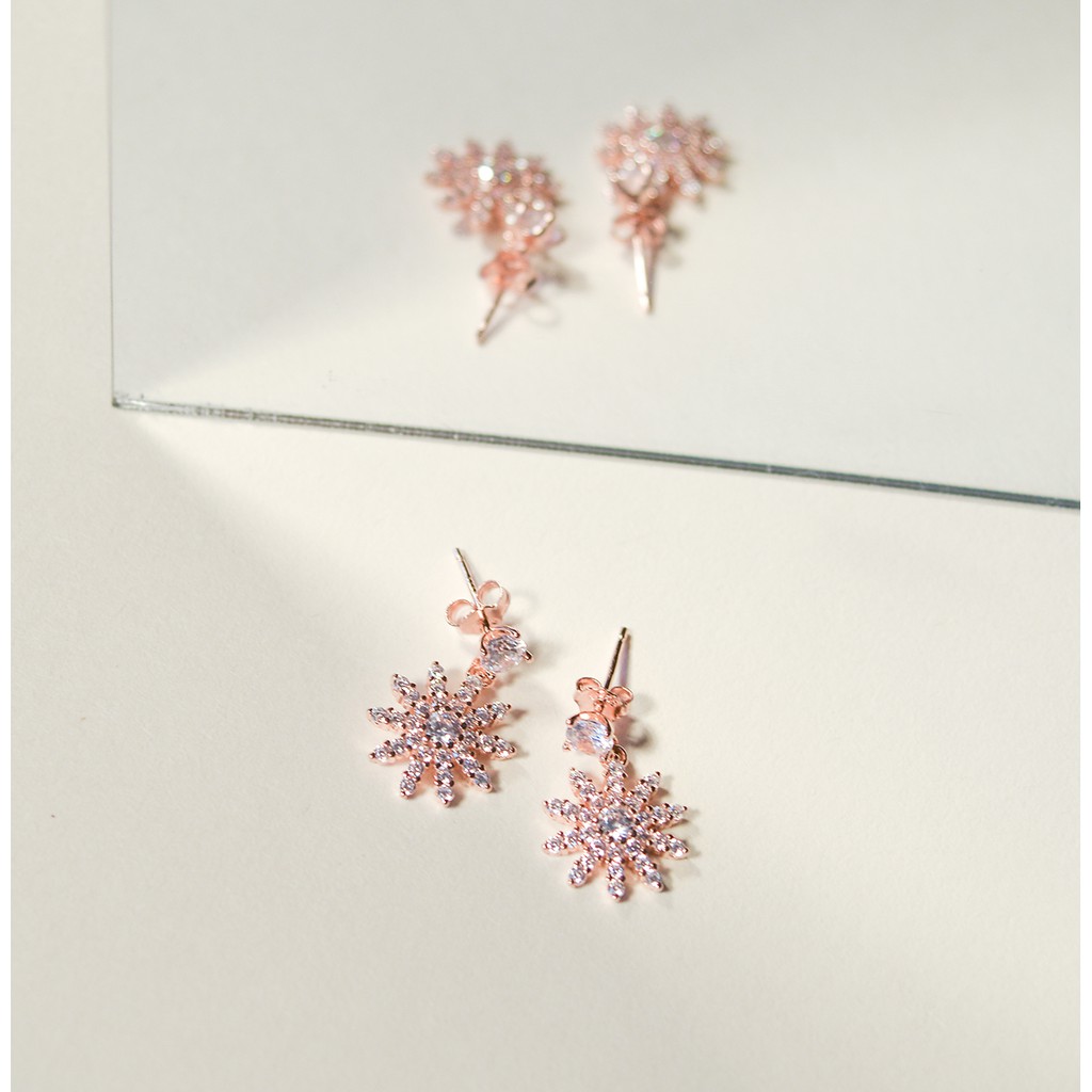 Khuyên tai bạc nữ Mon Lilas Mặt Hoa Tuyết Đính Đá K092003