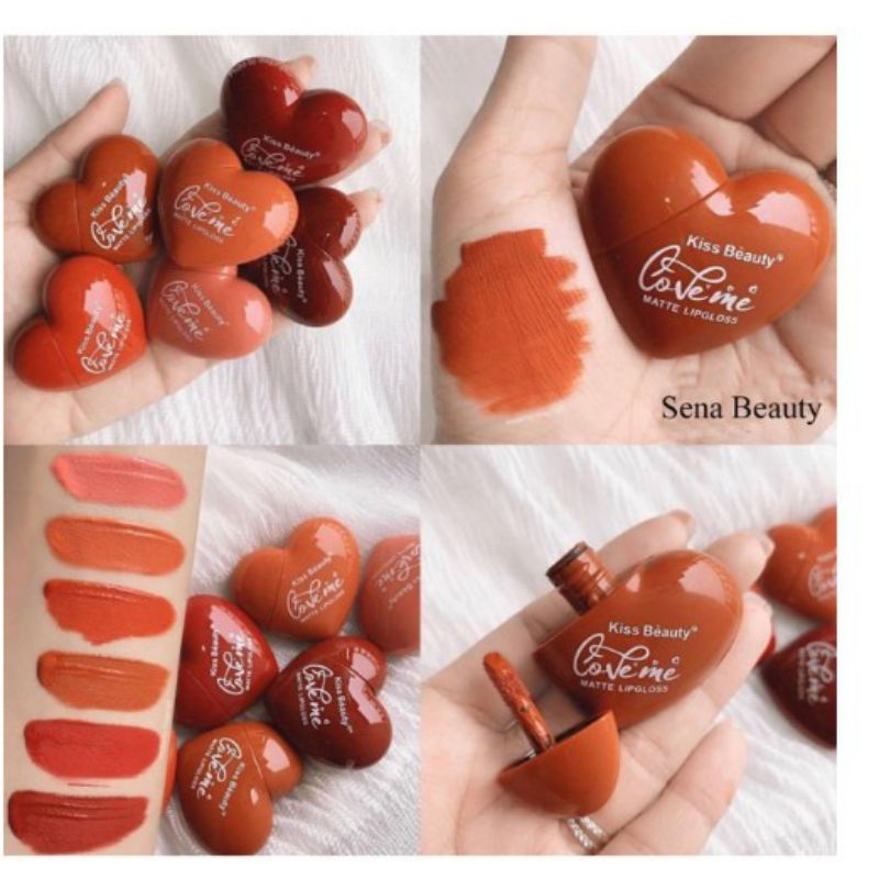 COMBO 6 Son Kem Tint Kiss Beauty trái tim For valentine đủ 6 màu