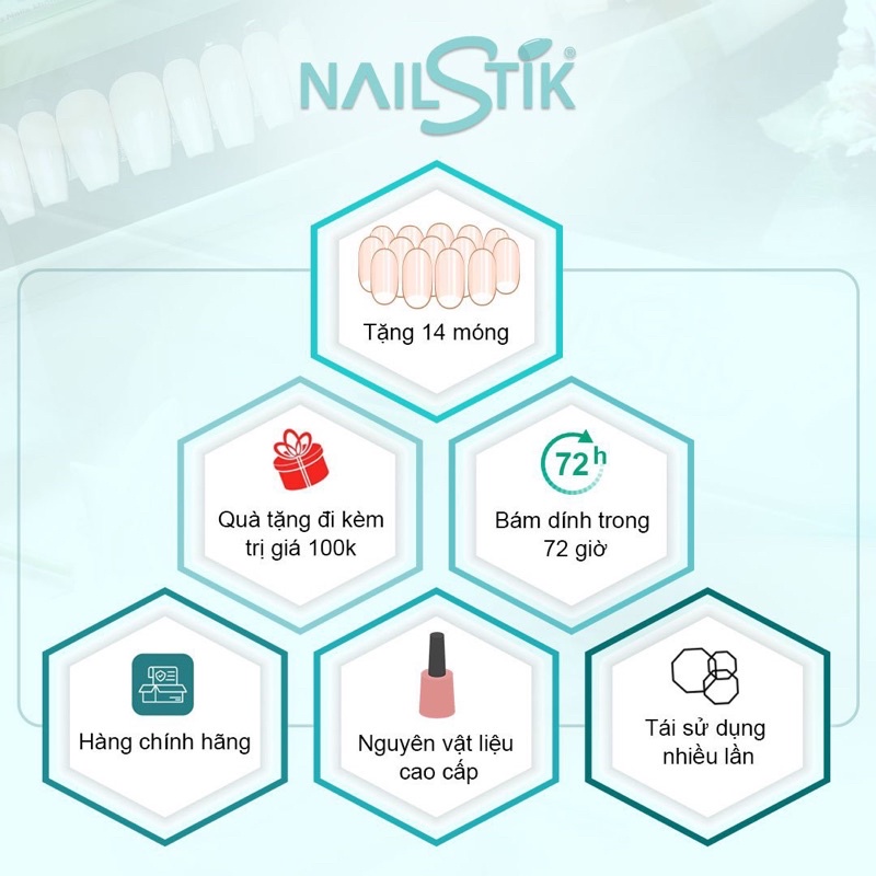 Bộ móng dán Nailstik màu đỏ, form móng coffin, dài, 142