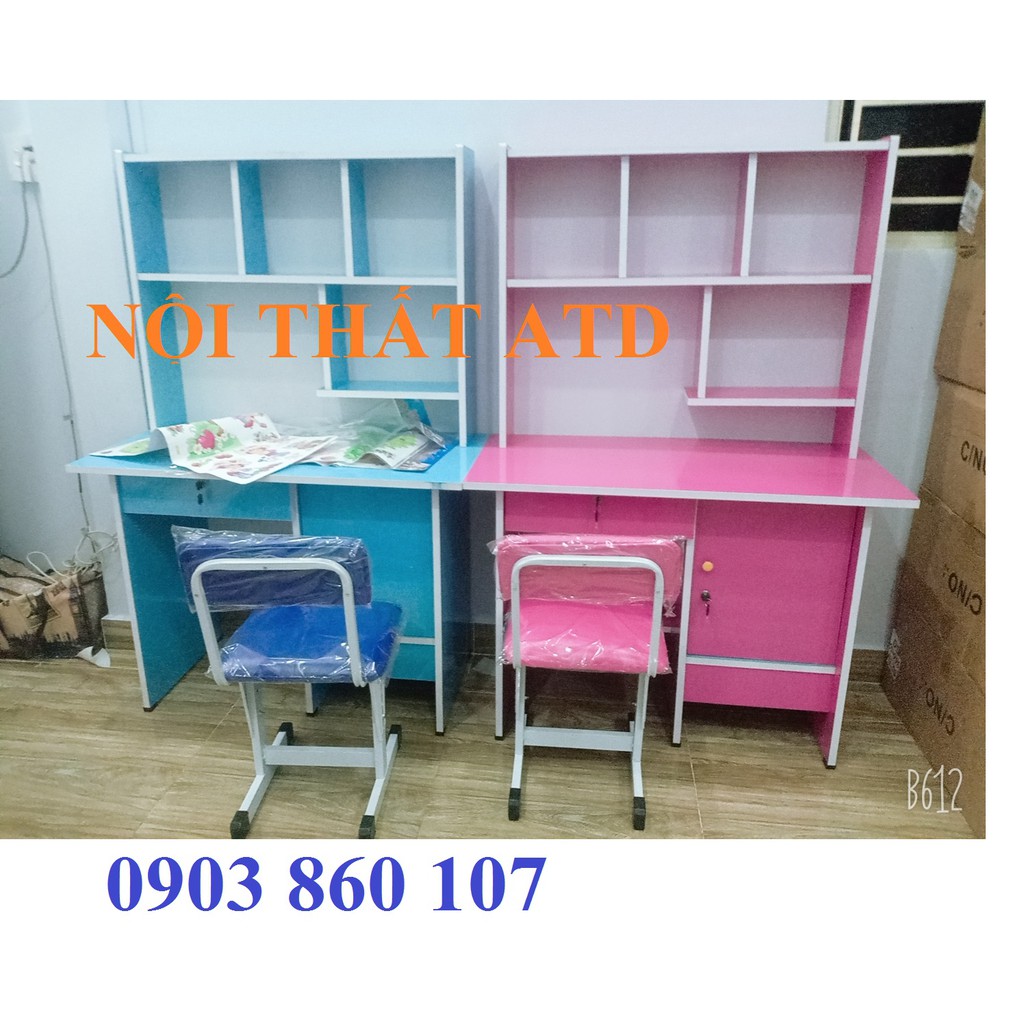 Bàn học sinh ván ép giá rẻ cho bé - bàn học liền kệ sách tặng hình dán đủ màu