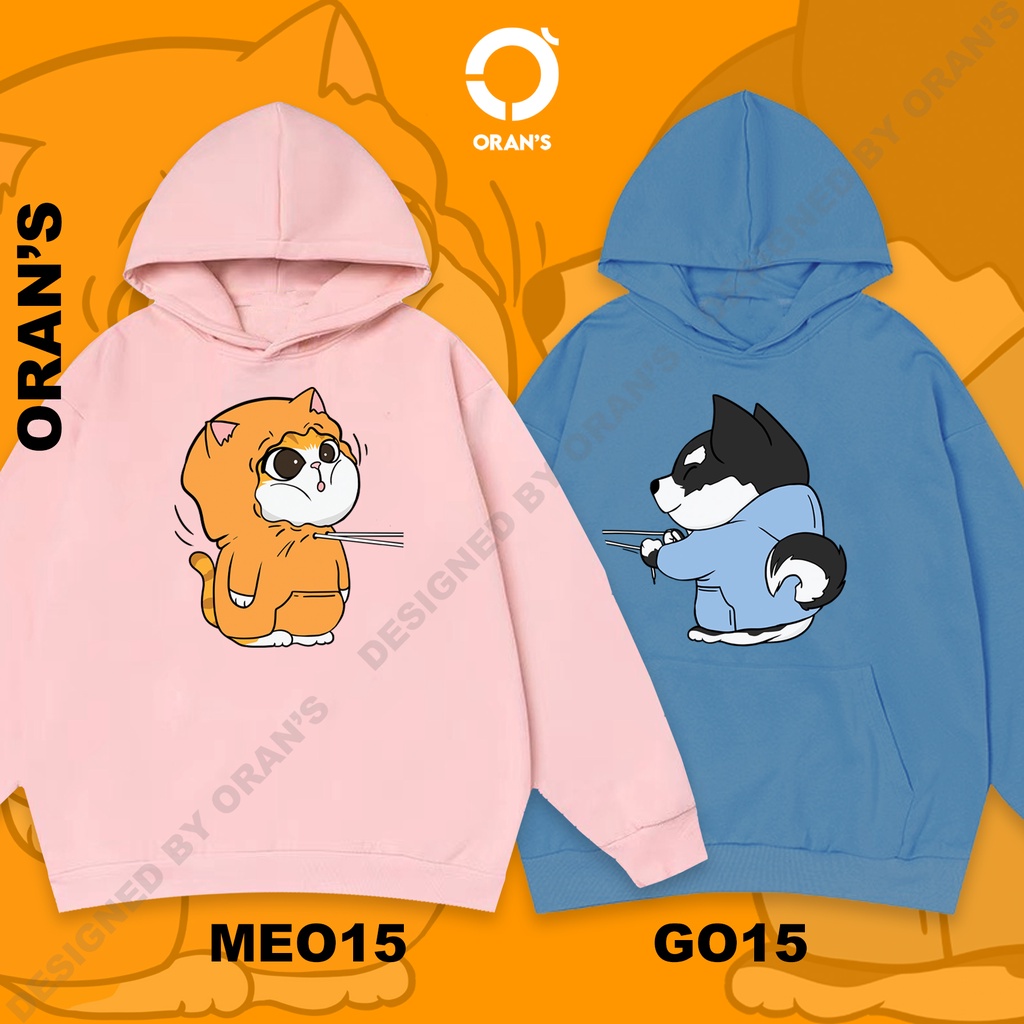 Áo Hoodie đôi in hình chó husky và mèo 15 chất nỉ cotton lót bông cao cấp form rộng unisex ORANS - ORAN'S HOODIE COUPLE