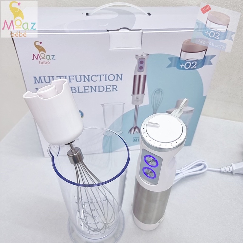 Máy Xay Cầm Tay Đa Năng Moaz Bebe MB026 Tặng Kèm 2 Hộp Trữ Đồ Ăn Cao Cấp