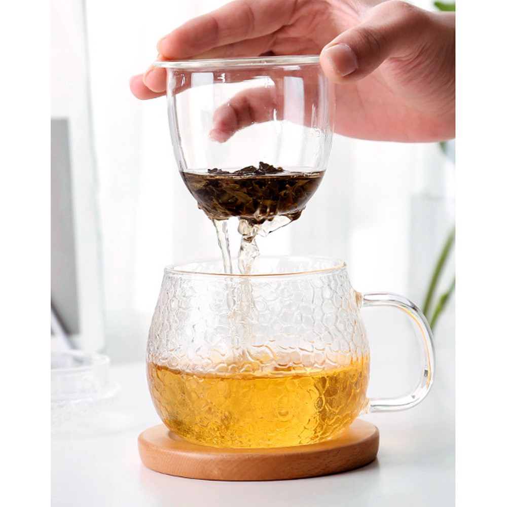 Ly trà thủy tinh kèm nắp và lõi lọc trà 360ml