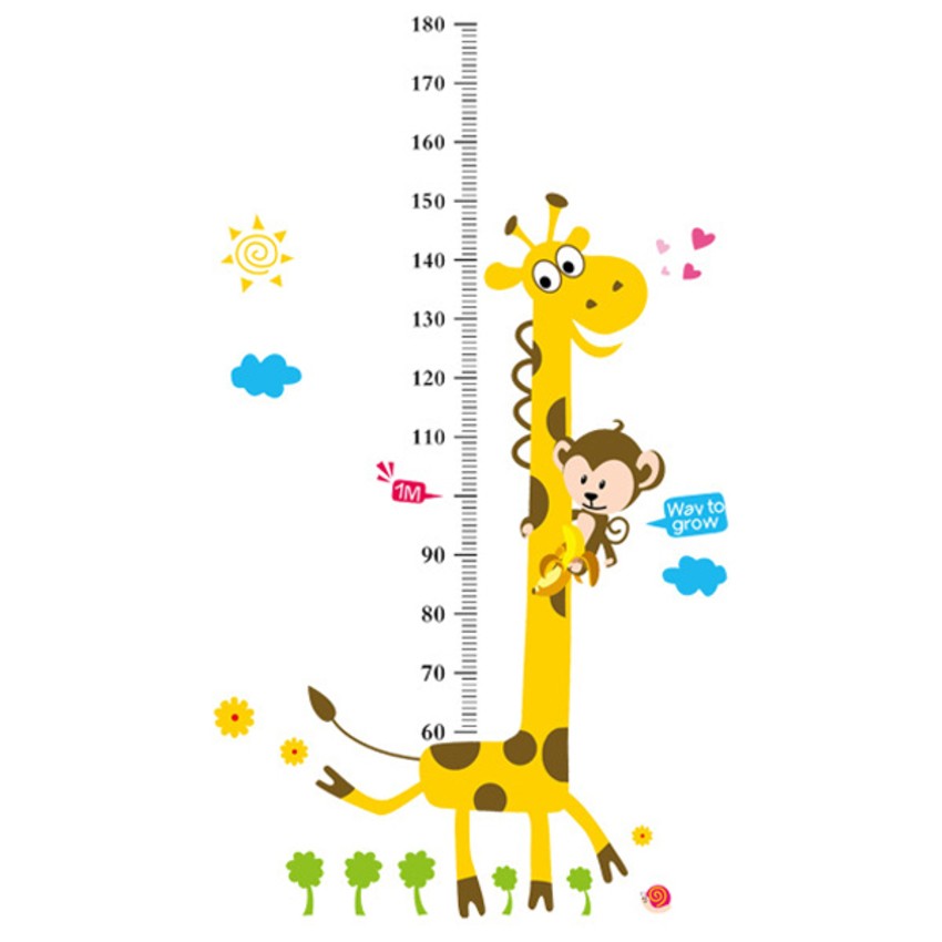 Decal dán tường Thước đo chiều cao huơu khỉ