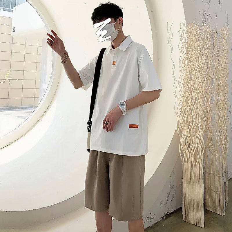 Áo thun polo tay ngắn dáng rộng phong cách Hàn Quốc cho nam