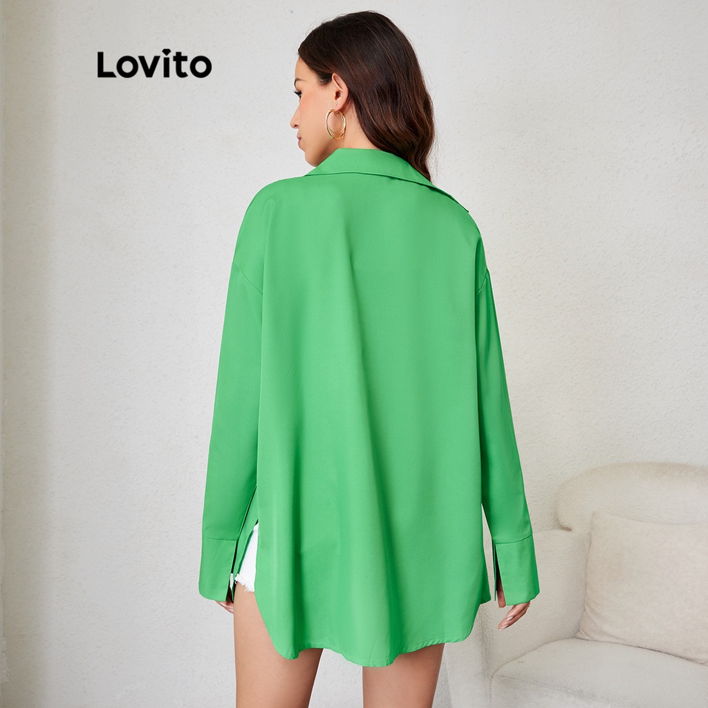 Lovito Áo khoác trơn dài tay trơn không đối xứng L24LD040 (Xanh lá cây)