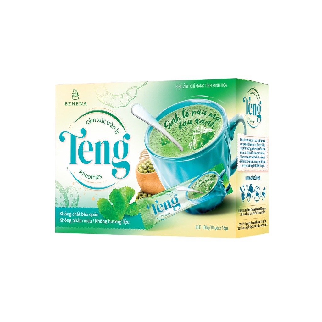 Bột Rau Má Đậu Xanh Teng ( Hộp 10 gói x 15gr) - hương vị thơm ngon - thanh lọc cơ thể, giải khát - Mát Gan