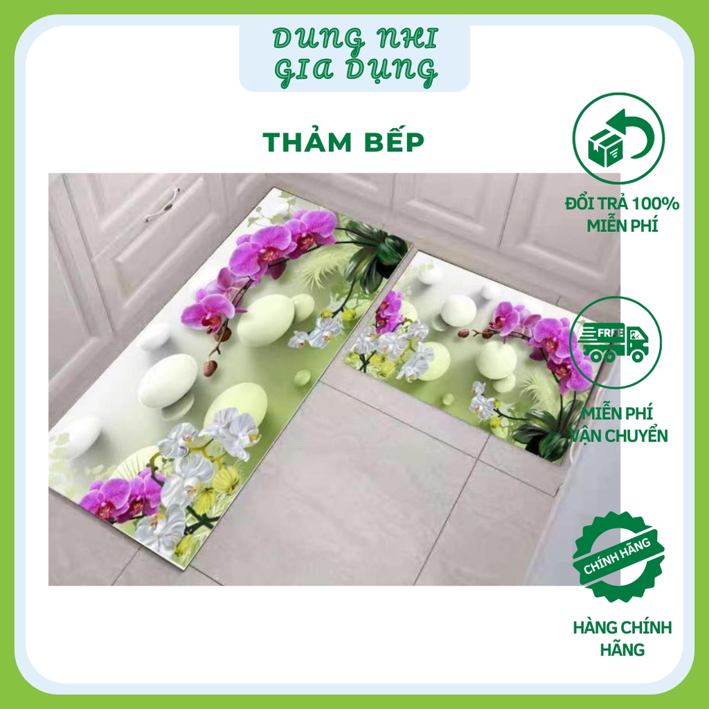 Thảm Bếp Trải Sàn Họa Tiết 3D ComBo 2 chiếc Thảm Lót Sàn Chùi Chân Nhà Bếp Siêu Thấm Hút Chống Trơn Trượt