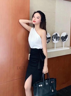 Set áo lệch vai chân váy bèo