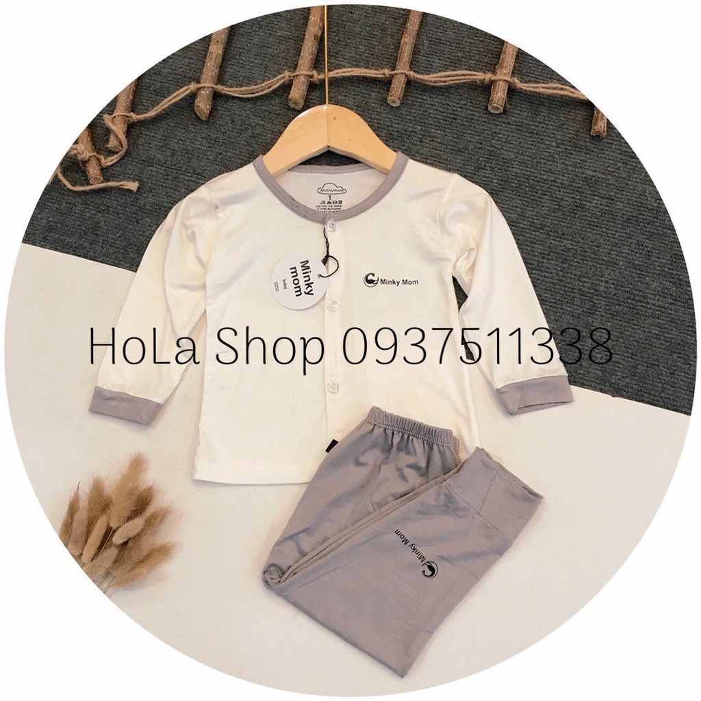 Bộ Dài Tay Sơ Sinh Nút Giữa Minky Mom Thun Lạnh -Th116