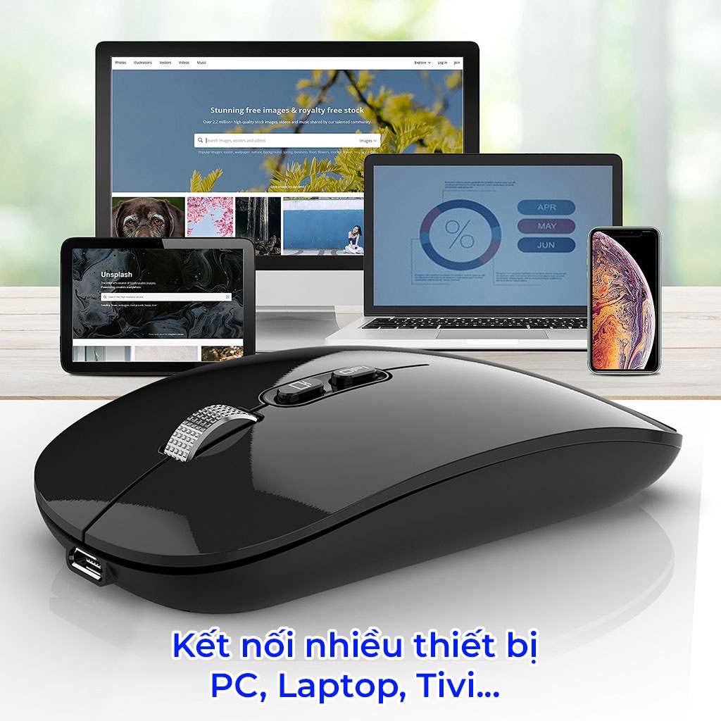Chuột không dây HXSJ M103 wireless tự sạc pin siêu mỏng không gây tiếng ồn chuyên dùng cho Máy tính, pc, Laptop, Tivi