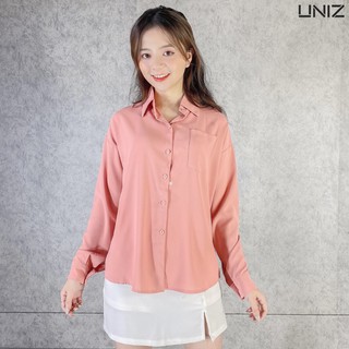 Áo Sơ Mi Nữ Túi Trước UNIZ (Màu Hồng), Ulzzang, Dài Tay, Form Rộng, Túi Trước Ngực, Vải Lụa, Mềm Nhẹ