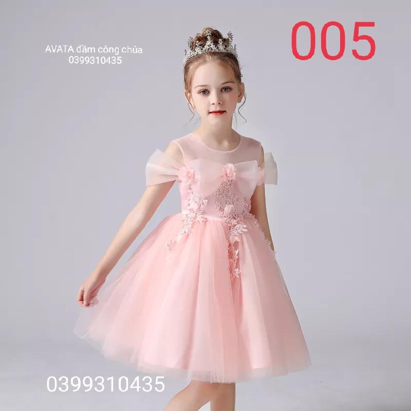 [FreeShip] váy công chúa bé gái 8-47kg ,váy xòe công chúa màu hồng cổ voan mã 005