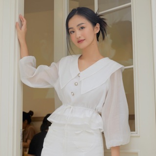 Áo rút dây eo cổ bèo to grace soda pop