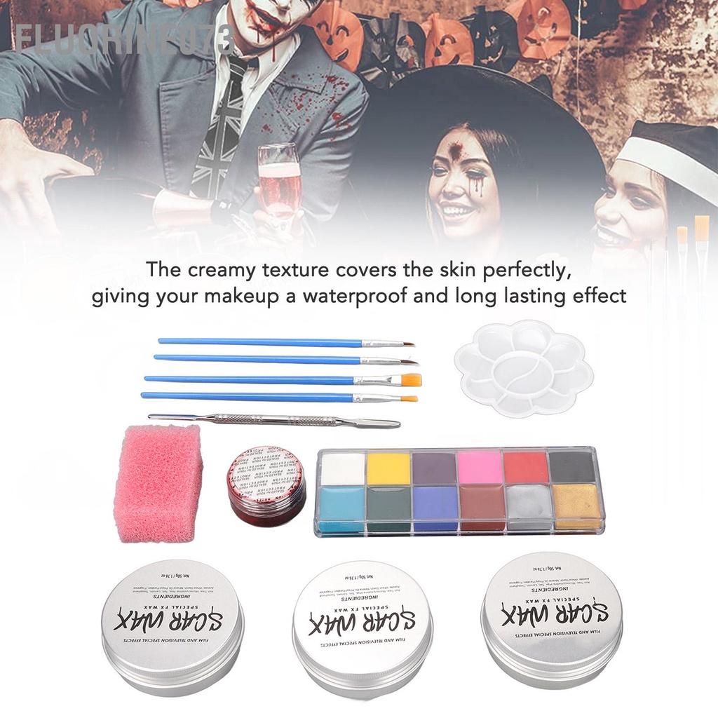 Fluorine073 Bộ trang điểm SFX Che phủ mạnh mẽ An toàn không độc hại Halloween lâu dài với 12 màu sắc nổi bật