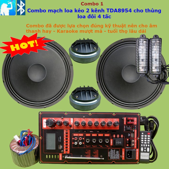 Combo mạch loa kéo 2 kênh TDA8954 4 tấc đôi