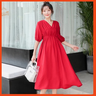 Đầm bầu công sở, dự tiệc dáng dài maxi thời trang cổ chữ v chất đẹp mặc mùa hè thoải mái, dễ thương AZ303